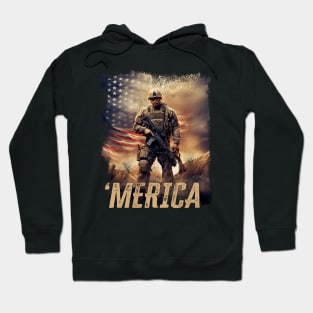 Merica Heroic Navy Seal Waving Flag USA Veteran Hoodie